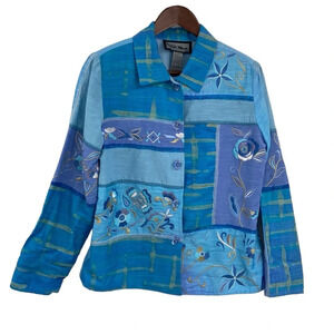 Indigo Moon Shirt Jacket Womens Size XS Blue Purple Embroidered Floral Bohemian‎